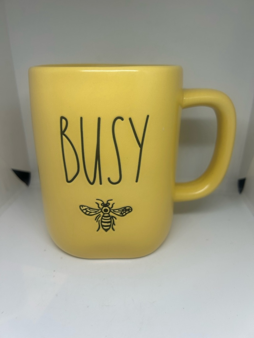 Rae Dunn Yellow 'BUSY' Mug with Bee Motif